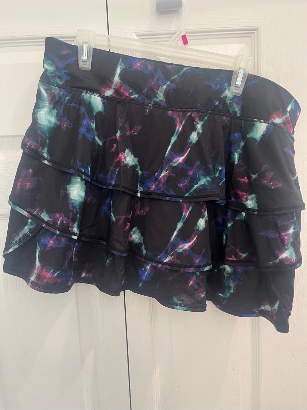 Ideology Black Tiered Ruffle Skort with Teal, Purple and Pink Accents